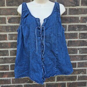 Vintage Lace Up Denim Jean Halloween Milk Maid Top Corset Tank Pirate Artsy Fun